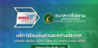 ธนาคารอิสลามให้บริการโอนเงินด่วนระหว่างประเทศไปยัง 8 ประเทศด้วยระบบ SpeedSend