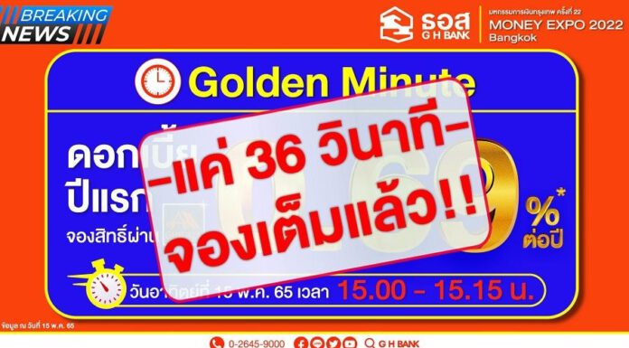 หมดเกลี้ยงใน 36 วินาที!! สินเชื่อบ้าน ธอส. Golden Minute