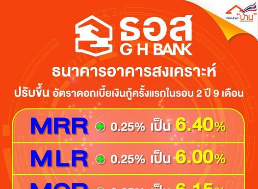 ธอส.ปรับขึ้นดอกเบี้ยเงินกู้ ยันไม่ส่งผลให้ลูกค้าส่วนใหญ่ส่งค่างวดเพิ่ม