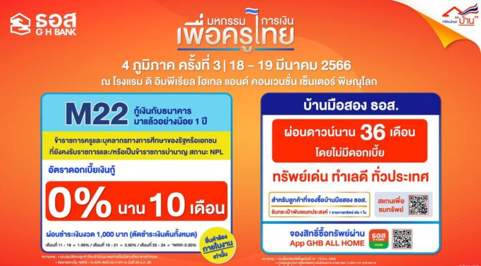 ธอส.จัดทำมาตรการแก้หนี้ครู ในงานมหกรรมการเงินเพื่อครูไทย 18-19 มี.ค.