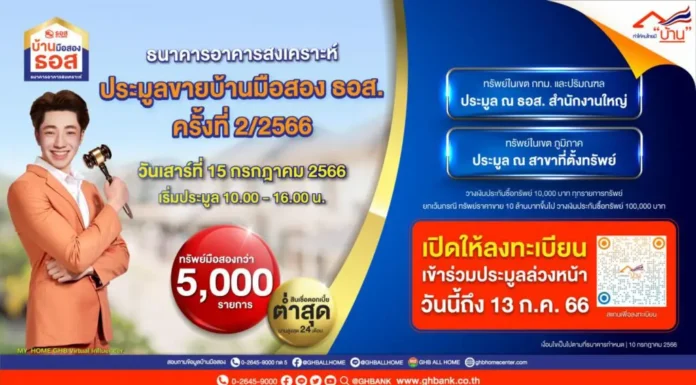 ธอส.จัดงานประมูลขายบ้านมือสอง 15 ก.ค. ลดสูงสุด 50%