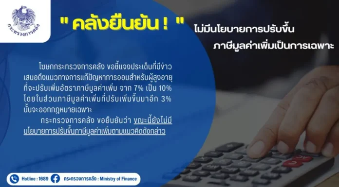 ก.คลัง ยันไม่มีนโยบายปรับขึ้นภาษีมูลค่าเพิ่ม