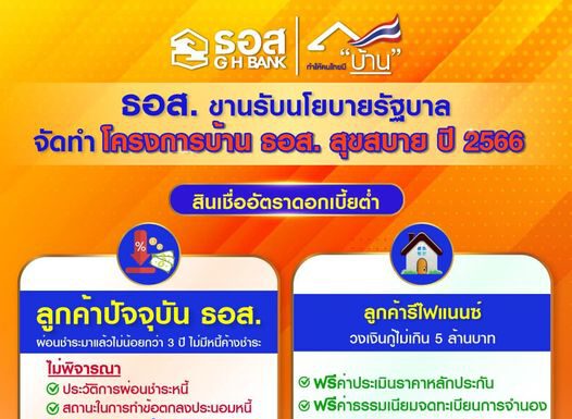 ธอส.ขานรับนโยบายรัฐบาล ทำโครงการบ้าน ธอส. สุขสบาย ปี 2566 ลดดอกเบี้ย ช่วยคนไทยมีบ้านง่ายขึ้น