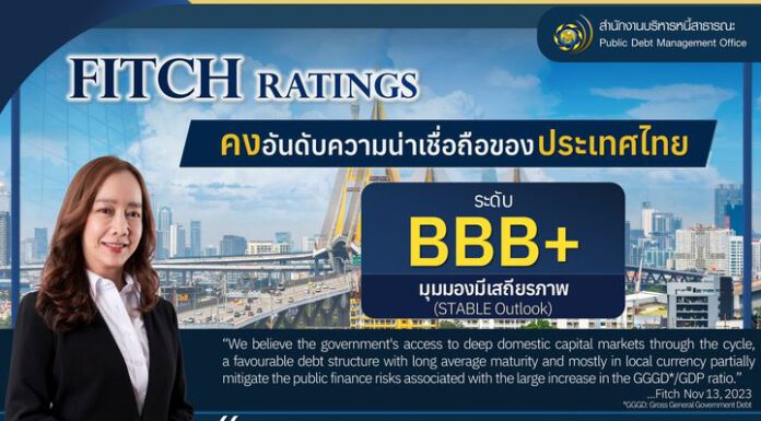 Fitch Ratings คงอันดับ-มุมมองความน่าเชื่อถือประเทศไทย ที่ BBB+ และมีเสถียรภาพ