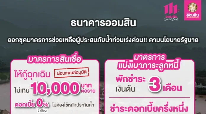 ออมสิน ออกมาตรการช่วยน้ำท่วม