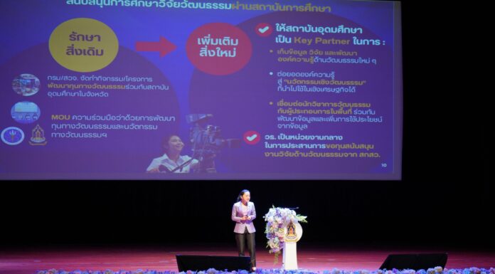 “รมว.สุดาวรรณ” ชู “วัฒนธรรมขับเคลื่อนเศรษฐกิจ” ตั้งเป้าพัฒนางานวัฒนธรรม 3 มิติ “ด้านเศรษฐกิจ สังคม การขับเคลื่อนสู่เวทีโลก”