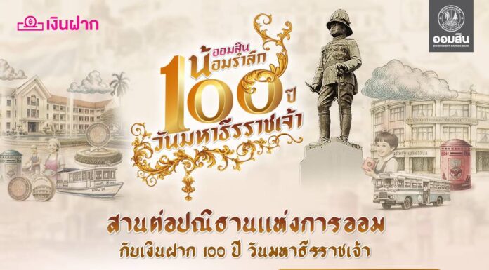 ออมสินออกเงินฝากส่งเสริมการออม น้อมรำลึกในพระมหากรุณาธิคุณ รัชกาลที่ 6 “เงินฝาก 100 ปี วันมหาธีรราชเจ้า” ฝาก 100 วัน ดอกเบี้ย Step up สูงสุด 25% ต่อปี