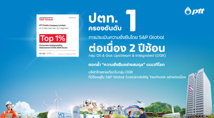 ปตท.ครองอันดับ 1 ของโลกด้วยคะแนนสูงสุด 2 ปีซ้อนจาก S&P Global