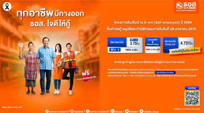 ธอส.เตรียมวงเงิน 5,000 ล้านบาท มีบ้านในฝันกับสินเชื่อบ้าน S-em