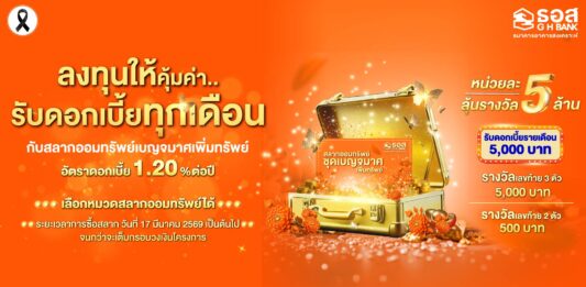 ธอส. เพิ่มทางเลือกการลงทุน กับ สลากออมทรัพย์ ธอส. ชุดเบญจมาศเพิ่มทรัพย์ ดอกเบี้ยสูง 1.20% ต่อปี